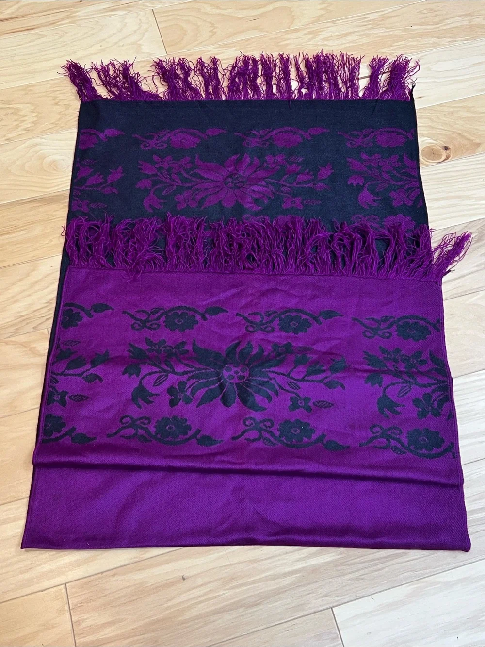 Plum & Black Floral Fringe Wrap Scarf size 61x24
